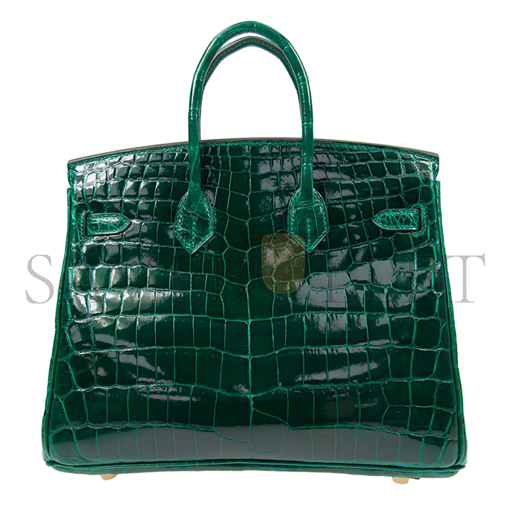 H**mes master birkin 25 crocodile leather shiny emerald gold buckle h041354ck3u (25*20*13cm)